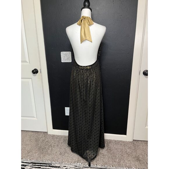 Coogi Black & Gold Halter Maxi Dress Size Large Logo Accent - Picture 8 of 11